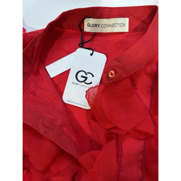 Glory Connections Red Blouse FANTASY RUFFLE ROMPER TOP Size Medium - Picture 6 of 12
